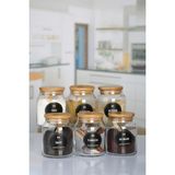 Emdeco Etiketli Bambu Kapaklı ve Kaşıklı Lüx Baharat Takımı 300 ml 6'lı
