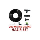Emek 200 Metre Kendinden Delikli Damla Sulama Sistemi Ek Parçaları Damlama Borusu Hortumu Bahçe Ağaç Seti