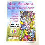 Emek Bilişim Inkjet ve Laser Yazıcı Uyumlu A4 Sticker Güçlü Yapışkanlı Etiket Kağıdı Mat Yüzeyli 120GSM - 20 ADET