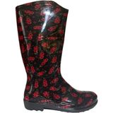 Emek Kadın Kırmızı Siyah Çiçekli 35 cm Uzun Bahçe Yağmur Çizmesi EMKK309-210 - Siyah - Kırmızı - Yeşil