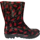 Emek Kadın Siyah- Kırmızı 23 cm Çiçek Desenli Kısa Bahçe Yağmur Çizmesi EMKK809-420