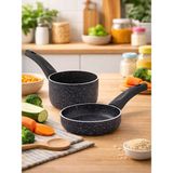 Emel 12 cm Çok Amaçlı Granit Kaplama Sos Tavası 2'li Set Mat Siyah Renk