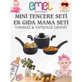 EMEL 12 Cm Mini Tencere Seti (EK GIDA MAMA SETİ) - Mat Siyah