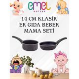 Emel 14 cm Klasik Ek Gıda Bebek Mama Seti - Siyah