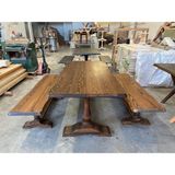 Emel Ahşap Masif Doğal Ahşap Aslan Ayaklı Kütük Masa (190X90CM) ve Bench (2 Adet 160X43 Cm) - Ceviz