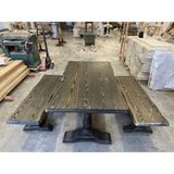 Emel Ahşap Masif Doğal Ahşap Aslan Ayaklı Kütük Masa (190X90CM) ve Bench (2 Adet 160X43 Cm) - Siyah