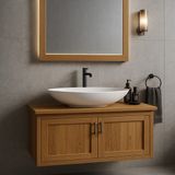 Emel Ahşap Nakkaş 100 CM,%100 Doğal Ahşap Lavabolu Banyo Dolabı,naturel (Aynasız,seramik lavabo dahil değil,armatür ve Gider Yok) - Olive