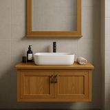 Emel Ahşap Nakkaş 100 CM,%100 Doğal Ahşap Lavabolu Banyo Dolabı,naturel,(Aynasız,seramik lavabo dahil değil,armatür ve Gider Yok) - Aqua