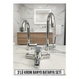 Emfa Aksesuar 3'lü Krom Batarya Seti - Mutfak Lavabo Banyo Bataryası Set - Pirinç Üçlü Set