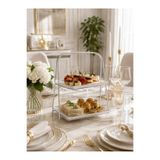 EMFA HOME Lüks Gümüş Ayaklı İki Katlı Şık Mika Sunumluk , Tatlı , Kahve Kurabiyelik İkram Tepsisi Standı 17x20x30cm