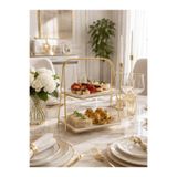 EmFa Lüks Gold Ayaklı İki Katlı Şık Mika Sunumluk , Tatlı , Kahve Kurabiyelik İkram Tepsisi Standı 35x25x20 cm