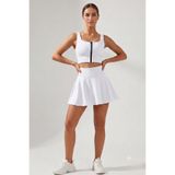 EMFURE Beyaz Yüksek Bel Çift Katmanlı Mini Etek Tenis Eteği ve Fermuarlı Büstiyer Crop Takım