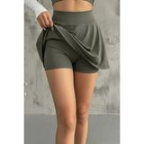 Emfure Füme Yüksek Bel Tenis ve Yoga Eteği - Çift Katmanlı Esnek Şortlu Mini Spor Etek - 2XL