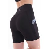 EMFURE Kadın Siyah Yüksek Bel Toparlayıcı Çift Cepli Biker Şort Kısa Spor Tayt Biker Shades