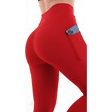 EMFURE Kadın Spor Tayt Çift Cepli Sıkılaştırıcı Toparlayıcı Yüksek Bel Sporcu Taytı Leggings Fitness - XL - Kırmızı