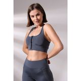 Emfure Pedli Fermuarlı Spor Büstiyer - Sports Bra / Crop Destekli Spor Sütyeni - Füme