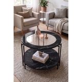 Emideco Orta Sehpa , İris İki Kat Camlı Salon Sehpası , Temperli 75 cm , Siyah Mermer Tabla