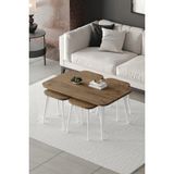 Emideco Zigon ve Orta Sehpa 5'li Takım , Metal Ayaklı , Roma 4+1 Sehpa , Beyaz Metal - Atlantik Çam Tabla