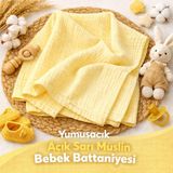Emifa %100 Pamuklu 4 Katlı Müslin Bebek Battaniyesi - Yumuşacık Nefes Alan Dokulu - 100X100 cm Açık Sarı - 100 x 100 cm
