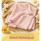 Emifa %100 Pamuklu 4 Katlı Müslin Bebek Battaniyesi - Yumuşacık Nefes Alan Dokulu - 100X100 cm Açık Sarı - Pudra - 100 x 100 cm