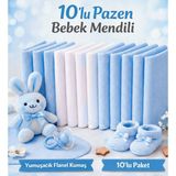 Emifa, Premium Bebek Ağız Mendili & Emzirme Örtüsü %100 Organik Pamuk 10'lu - Mavi - Beyaz - 0 - 6 Yaş