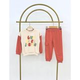 Emila Kids 4-8 Yaş Arası Yazı Baskılı Kız Çocuk Takım - Turuncu - Krem