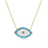 Emılıano Jewellery Turkuaz Taşlı Ortası Sedef Altın Kaplama Göz Desenli Gümüş Kolye