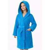 Emillie %100 Pamuk Ihracat Fazlası Kadife Çocuk Bornozu Unisex - 6 - 8 Yaş - Turkuaz