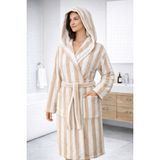 Emillie %100 Pamuk Ipliği Boyalı Ihracat Fazlası Unisex Bornoz - Yüksek Kalite - S - M - Bej - Krem