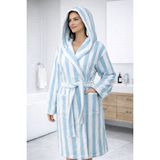 Emillie %100 Pamuk Ipliği Boyalı Ihracat Fazlası Unisex Bornoz - Yüksek Kalite - S - M - Mavi - Beyaz