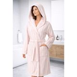 Emillie %100 Pamuk Ipliği Boyalı Ihracat Fazlası Unisex Bornoz - Yüksek Kalite - S - M - Pembe - Beyaz
