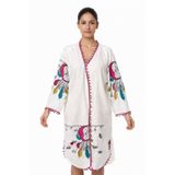 EMİLLİE Desenli Ponpon Detaylı Kadın Kimono – %100 Pamuk Plaj & Yazlık Tunik