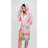 Emillie Mira Bornoz Unisex - % 100 Pamuk Kapüşonlu Çizgili Havlu Peştemal S - M - Kırmızı