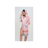 Emillie Mira Unisex Bornoz %100 Pamuk Kırmızı Çizgili Kapüşonlu Cepli XL-2XL - XL - 2XL