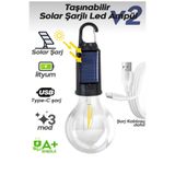EMİN ENSAR HOME Taşınabilir Solar USB Şarjlı Led Ampul Outdoor Kamp Bahçe Lambası 10w Askılı Kırılmaz Led Işık