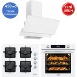 Eminçelik ve Afm Marka Ea4 Beyaz Cam Turbo Dijital 3'lü Ankastre Set (Fırın+Ocak 12226 +Davlumbaz)