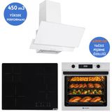 Eminçelik Ve Afm Marka T6 Airfryer Vitro Elektr Dijital Beyaz Ankastre Set Af 2190W +V6-04+Fm3301w