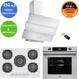 Eminçelik ve Afm Tech Marka Agaw 5 Gözlü 1'wok Beyaz Ankastre Set (22 386 +FM7701 +Ch 1455 Rc W60)