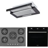Eminçelik ve Afm Tech Marka / Empoli 5 Gözlü Siyah Ankastre Set (FM7700 + 22385 Wok + As 1320 B60)