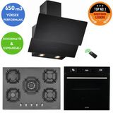Eminçelik ve Afm Tech Marka Five 5 Gözlü 1'wok Siyah Ankastre Set (22 385 +FM7700 +Ch 1454 Rc B60)
