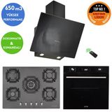 Eminçelik ve Afm Tech Marka Flux 5 Gözlü 1'wok Siyah Ankastre Set (22 385 +FM7700 +Ch 1460 Rc B60)