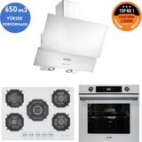 Eminçelik ve Afm Tech Marka Mawa 5 Gözlü 1'wok Beyaz Ankastre Set (22 386 +FM7701 +Ch 1454 Pb W60)