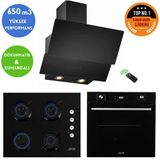 Eminçelik ve Afm Tech Marka / Olıa Siyah Turbo Cam Ankastre Set ( FM7700 + FM2200 + Ch 1454 Rc B60)