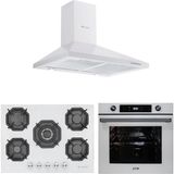 Eminçelik ve Afm Tech Marka / Valle Beyaz 5 Gözlü Ankastre Set (7701 +22 386 Wok +1420 W60 Piramit)