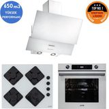 Eminçelik ve Afm Tech Markalı / Akia Beyaz Cam Ankastre Set ( FM7701 + FM-BD2201 + Ch 1454 Pb W60)
