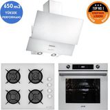 Eminçelik ve Afm Tech Markalı/ Alow Beyaz Cam Turolu Ankastre Set ( FM7701+12 226 +Ch 1454 Pb W60)