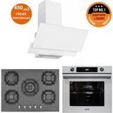 Eminçelik Ve Afm Tech Markalı /Alva 5 Gözlü 1'Wok Beyaz-Siyah Ankastre Set (22 385 + Fm7701+Fm3301)