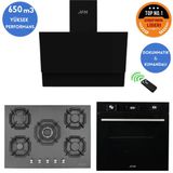 Eminçelik Ve Afm Tech Markalı / Chr 5 Gözlü 1'Wok Siyah Ankastre Set ( 22 385 + Fm7700 + Fm3400)