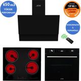 Eminçelik ve Afm Tech Markalı/ Duo Elektrikli Vitro. Siyah Ankastre Set (VC640 +FM7700+FM3400)