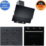 Eminçelik ve Afm Tech Markalı / Enzo Siyah Cam Ankastre Set ( FM7700 + FM-BD2200 + Ch 1454 Pb B60)